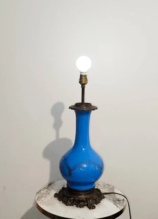 Magnifique Pied de lampe en céramique bleu turquoise et bronze – dans le goût du XIXᵉ siècle, brand: Vintage Chic, condition: Good, €55.00, €58.45 includes Buyer Protection