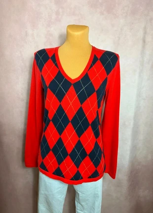 Pull col en v a carreaux rouge et bleu marine ligne brillante Tommy Hilfiger | Taille M | pf75, merk: Tommy Hilfiger, staat: Heel goed, maat: M / 38 / 10, € 10,95, € 12,20 inclusief Kopersbescherming Pro