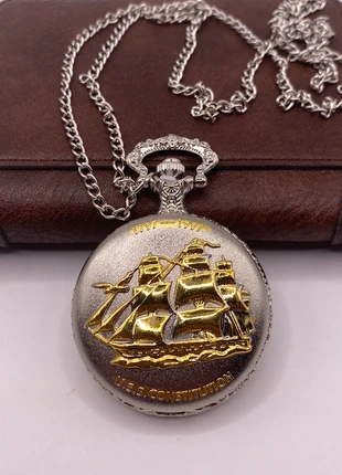 Vintage Style Elegant Quartz Pocket Watch with Golden Sailing Ship Design & Chain | Him & Her, brand: Vintage style pocket Watches - Quartz, condition: Very good, size: One size, £6.95, £8.00 includes Buyer Protection