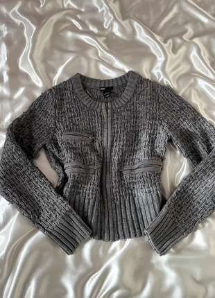 Cardigan gris court en laine à zip - Y2K 2000s, marque: Top Vintage, état: Très bon état, taille: S / 36 / 8, 21,00 €, 22,75 € Protection acheteurs (Pro) incluse