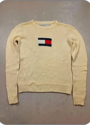 Pull en maille col rond Tommy Hilfiger flag big logo 100% coton jaune clair taille XS, brand: Tommy Hilfiger, condition: Very good, size: XS / 34 / 6, €17.90, €19.50 includes Buyer Protection Pro