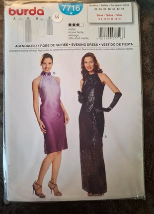 Patron de couture burda ref 7716 robe de soirée épaules nues, marque: Burda, état: Neuf avec étiquette, 8,00 €, 9,10 € Protection acheteurs incluse