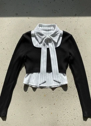 Chemise noire et blanche col rayé avec nœud – Élégante / Automne / Moderne, marca: Mavie&Nela, estado: Muy bueno, tamaño: M / 38 / 10, 49,99 €, 53,19 € Protección al comprador incluida