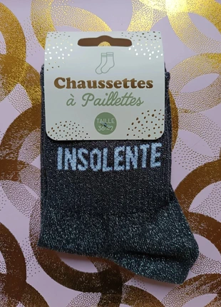 Chaussettes à paillettes "Insolente" Parce qu’être sage, c’est surfait., marque: STC, état: Neuf avec étiquette, taille: Taille unique, 4,90 €, 5,85 € Protection acheteurs (Pro) incluse