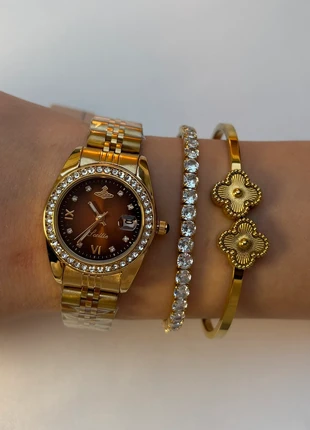 Gold/Brown Watch, merk: Stainless steel, staat: Nieuw met prijskaartje, maat: Universele maat, € 20,00, € 21,70 inclusief Kopersbescherming