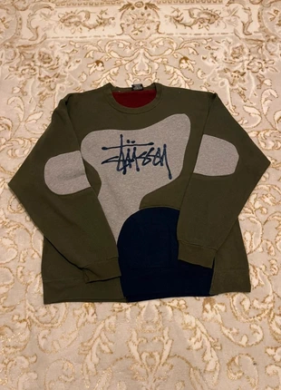Sweat Stüssy Vintage Oversize Y2K Retro Rework kaki/gris - Taille L, marca: Stüssy, estado: Muito bom, tamanho: L, €35.10, €37.56 inclui Proteção do Comprador