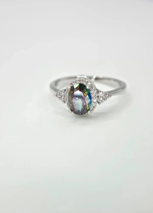 🌈 Silvery Oval Multicolor CZ Claw Ring Size 9 19mm R1/2 EUR 60, condition: New without tags, size: 19 mm / R½, £7.99, £9.09 includes Buyer Protection