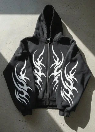 Sweat à capuche noir – motifs tribaux blancs, marque: VOID LINE PROJECT, état: Très bon état, taille: M, 58,90 €, 62,55 € Protection acheteurs incluse