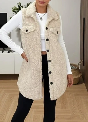 Gilet long sans manches en sherpa beige – Taille S, brand: CozyFleece, condizioni: Ottime, taglia: S / IT 40 / EU 36, €31.90, €34.20 include la Protezione acquisti Pro