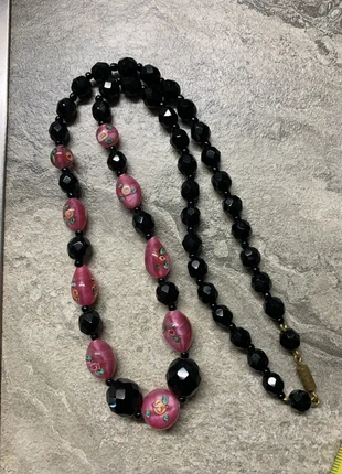 Ancien collier Murano rose et perles noires années 50 fermoir tambour, brand: Vintage Chic, condition: Very good, €18.00, €19.60 includes Buyer Protection