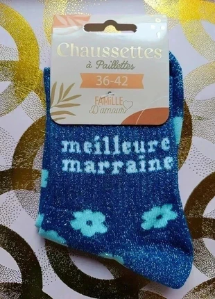 Chaussettes à paillettes "Meilleure marraine" Parce qu’elle mérite bien plus qu’un mug !, marque: STC, état: Neuf avec étiquette, taille: Taille unique, 4,90 €, 5,85 € Protection acheteurs (Pro) incluse