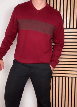 Pull Chaps Ralph Lauren | Bordeaux col V bande contrastante | Taille M, marke: Chaps Ralph Lauren, zustand: Sehr gut, größe: M, 18,00 €, 19,60 € beinhaltet Vinted-Käuferschutz Pro