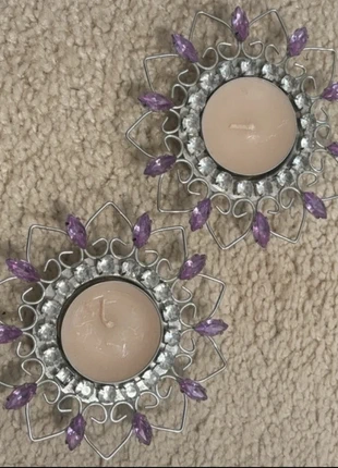 Flower decorative candle holders & candles pair, brand: NO LABEL, condition: Very good, £1.10, £1.86 includes Buyer Protection