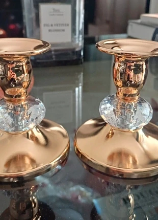 Bougeoirs dorés romantiques cadeau décoration maison table cristal bohème, marque: Vintage Chic, état: Très bon état, 10,00 €, 11,20 € Protection acheteurs incluse