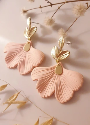 Boucles d'oreilles pendantes avec feuilles de ginkgo rose pastel, condition: Very good, €9.00, €10.15 includes Buyer Protection Pro