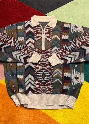 Pull vintage 90s zippé motif aztèque géométrique - style western / street heritage - Taille L, marca: Vintage Dressing, estado: Muy bueno, tamaño: L, 35,00 €, 37,45 € Protección al comprador incluida