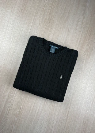 Pull torsadée Ralph Lauren noir logo blanc taille (L) en très bonne état, merk: Ralph Lauren, staat: Heel goed, maat: L / 40 / 12, € 45,00, € 47,95 inclusief Kopersbescherming