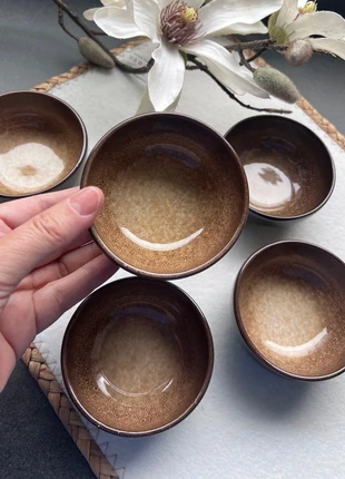 schaaltjes 5 x bruin gespikkeld, staat: Nieuw zonder prijskaartje, € 7,50, € 8,58 inclusief Kopersbescherming