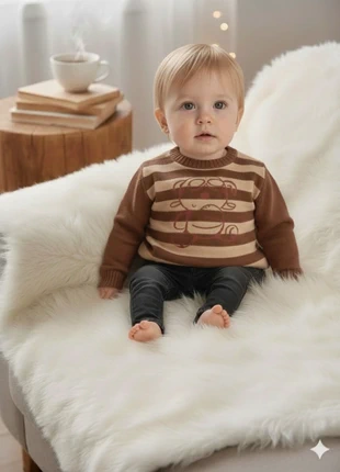 Pull chaud marron avec rayures jaune et motif. 6 mois garçon ., marque: Tout Simplement, état: Très bon état, taille: 6-9 mois / 68 cm, 5,00 €, 5,95 € Protection acheteurs incluse