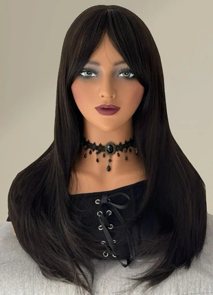 Wig parruca perruque perrücke longue noire brune coupe papillon frange rideaux, marca: givenza, estado: Nuevo sin etiquetas, 20,00 €, 21,70 € Protección al comprador Pro incluida
