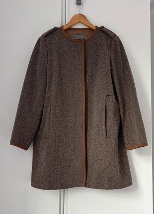 Zara wool blend coat brown piping detail hidden buttons at the front with two deep side pockets, brand: Zara, condition: Very good, size: L / UK 16-18, £25.00, £26.95 includes Buyer Protection