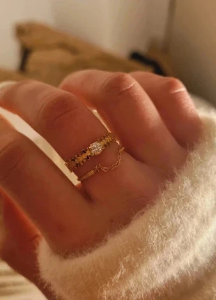 Bague dorée en acier inoxydable multirang avec pierre, marque: Bijouterie Paribell, état: Très bon état, taille: Ajustable, 12,50 €, 13,83 € Protection acheteurs (Pro) incluse