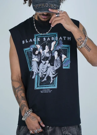 T-shirt sans manche noir vintage Black Sabbath Sleeveless Tee Angel Cross Graphic (Black, Cut-Off), brand: Vintage Dressing, condition: Very good, size: L, €48.00, €51.10 includes Buyer Protection
