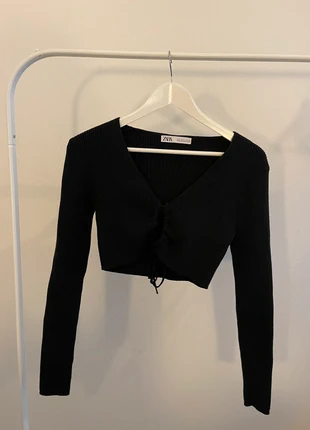 Zara Ribbed Knit Tie-Front Top – Black (L), merk: Zara, staat: Nieuw zonder prijskaartje, maat: L / 40 / 12, € 9,00, € 10,15 inclusief Kopersbescherming