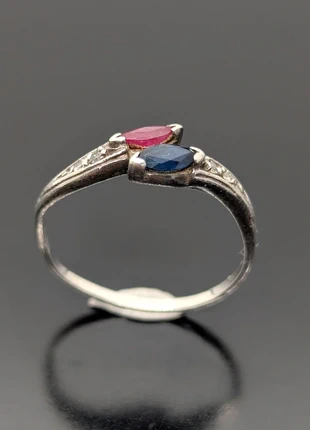 Bague toi et moi en argent sertie de pierres bleue, rouge et blanches, état: Très bon état, taille: 16,1 mm, 24,00 €, 25,90 € Protection acheteurs (Pro) incluse