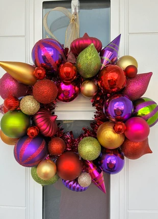 Multi coloured bright handmade Christmas bauble wreath, brand: no brand, condition: New without tags, £25.00, £26.95 includes Buyer Protection