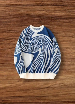Pull Vintage Y2K Motifs Rayures Bleu & Blanc Taille XL - Américain Old School USA 90s Streetwear, marke: Aesthetic, zustand: Sehr gut, größe: XL, 44,90 €, 47,85 € inklusive Vinted-Käuferschutz