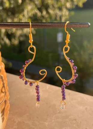 Orecchini in Filo di Rame con Perline viola e Goccia Trasparente, marque: Handmade, état: Neuf avec étiquette, 12,00 €, 13,30 € Protection acheteurs incluse
