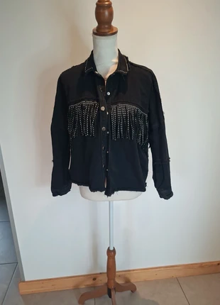 Veste Jean Noire My Chic - Franges & Strass - T. S - Rock/Glam, marque: My Chic, état: Très bon état, taille: S / 36 / 8, 8,00 €, 9,10 € Protection acheteurs incluse