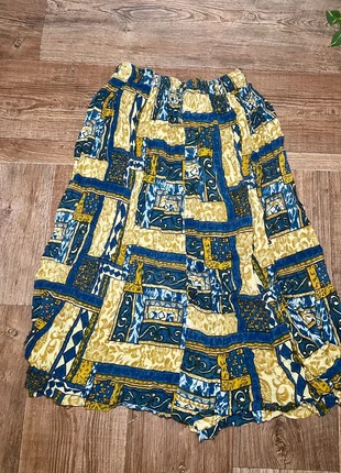 Vintage Boho Patchwork Print Midi Skirt – Free Size – Blue, Gold & Cream, brand: Vintage, condition: Very good, size: Other, £12.00, £13.30 includes Buyer Protection