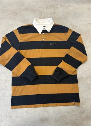 Polo rugby Sean John – rayé noir et ocre – vintage – taille L, brand: Vintage Dressing, condition: Very good, size: L, €30.00, €32.20 includes Buyer Protection