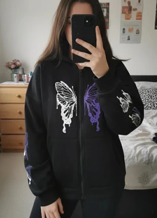 Sweat à Capuche Zippé Noir Motif Papillon Graffiti Violet Y2K (Taille S) 💜, marca: Rocky Rock, estado: Muito bom, tamanho: S / 36 / 8, €59.00, €62.65 inclui Proteção do Comprador
