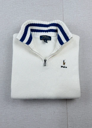Pull camionneur col roulé avec zip Ralph Lauren blanc et bleu, taille S, brand: Ralph Lauren, condition: Very good, size: S, €55.00, €58.45 includes Buyer Protection