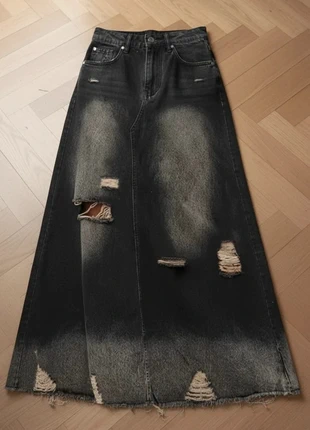 Jupe longue en jean noir destroy vintage streetwear, marca: Denim Edge, estado: Muito bom, tamanho: M / 38 / 10, €44.90, €47.85 inclui Proteção do Comprador