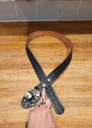 ace of spades skull belt buckle with embossed leather celtic design belt, brand: Skull, condition: Very good, size: 32 in | 80 cm, £12.00, £13.30 includes Buyer Protection