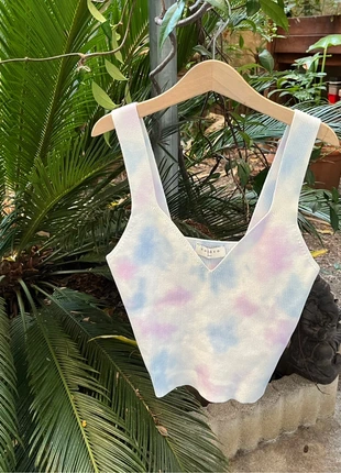 Sandro – top court scintillant multicolore blanc, bleu ciel et rose pastel – taille 1/S, merk: Sandro, staat: Heel goed, maat: S / 36 / 8, € 55,00, € 58,45 inclusief Kopersbescherming