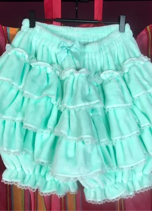 Cute Coquette Kawaii Mint Green Soft Teddy / Fleece Bloomer Shorts With White Lace, merk: Lolita, staat: Nieuw zonder prijskaartje, maat: S / 36 / 8, € 55,00, € 58,45 inclusief Kopersbescherming