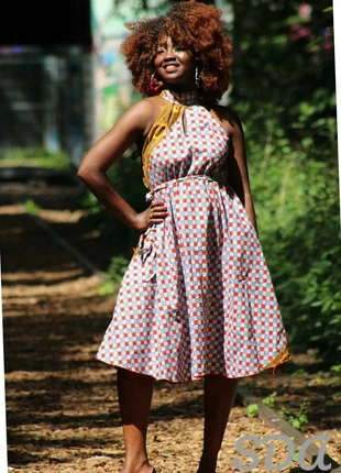 Robe évasée wax africain pour l'été du SML, marca: Africa, estado: Muito bom, tamanho: L / 40 / 12, €34.00, €36.40 inclui Proteção do Comprador Pro