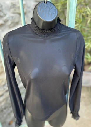 Joli haut noir transparent à manches longues, marca: New Look, estado: Novo sem etiquetas, tamanho: L / 40 / 12, €7.00, €8.05 inclui Proteção do Comprador