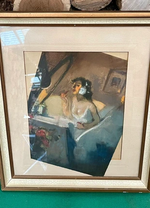 Tableau ancien attribué à Dignimont - Femme à sa coiffeuse, marca: André Dignimont, estado: Bueno, 122,00 €, 128,80 € Protección al comprador incluida