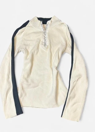 Y2K dkny jeans white and black ribbed fitted quarter zip sweater top, brand: DKNY, condition: Very good, size: 4 / S, $20.00, $21.70 includes Buyer Protection