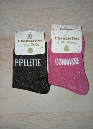 N3UF - Ensemble de 2 paires de Chaussettes à Paillettes avec messages humoristiques, état: Très bon état, taille: Taille unique, 11,00 €, 12,25 € Protection acheteurs incluse