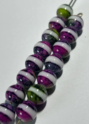 A525, 15 perles verre 10mm, rose et anis tachetées noir avec bande blanche, estado: Novo sem etiquetas, €2.20, €3.01 inclui Proteção do Comprador Pro