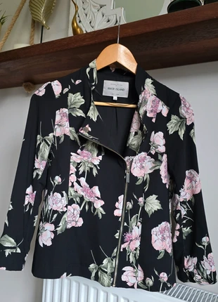 River Island Floral Biker Jacket - Black & Pink Peony - Size 6 (UK), brand: River Island, condition: Very good, size: XS / 34 / 6, €8.00, €9.10 includes Buyer Protection