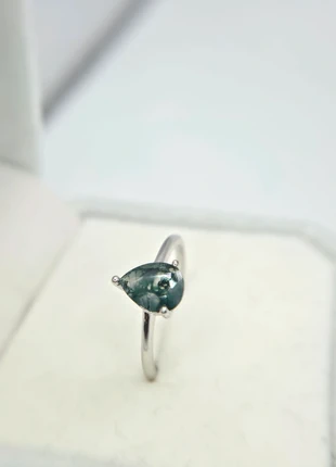 925 Sterling Silver Moss Agate Waterdrop Shape Ring Size 10 19.8mm T 1/2 EUR 62, condition: New without tags, size: 19.8 mm / T½, £10.99, £12.24 includes Buyer Protection