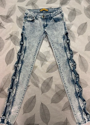 Pantalón vaquero elástico con lazos laterales · Talla única · Tiro medio · Nuevo, marque: Local, état: Neuf sans étiquette, taille: Taille unique, 9,99 €, 11,19 € Protection acheteurs incluse